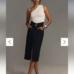 NWT Anthropologie The Arden Double-Waist Denim Midi Skirt by Pilcro